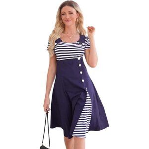Women's Vintage Pin Up A Line Stripes Sailor Dress Cotton Polyester Spandex